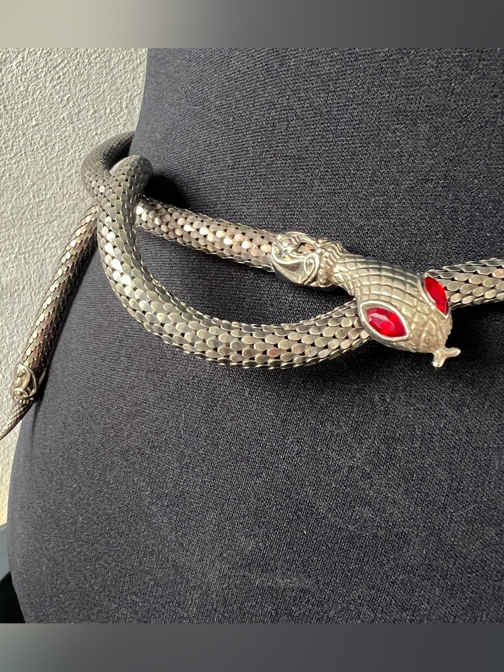DL Auld Vintage Chainmail Mesh Snake Belt Necklace Silver Gunmetal Lariat 40” - Picture 11 of 14
